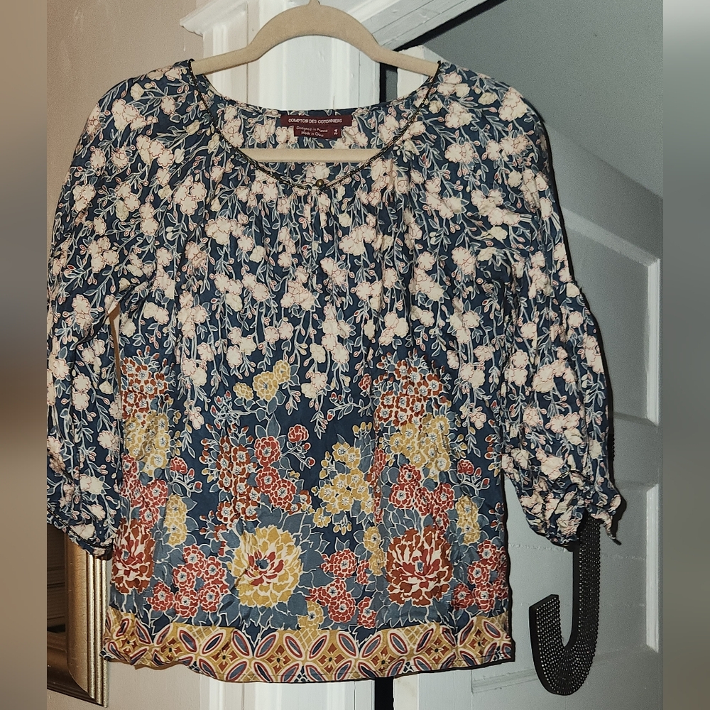 Comptoir des Cotonniers vintage silk printed shirt. Sz 34